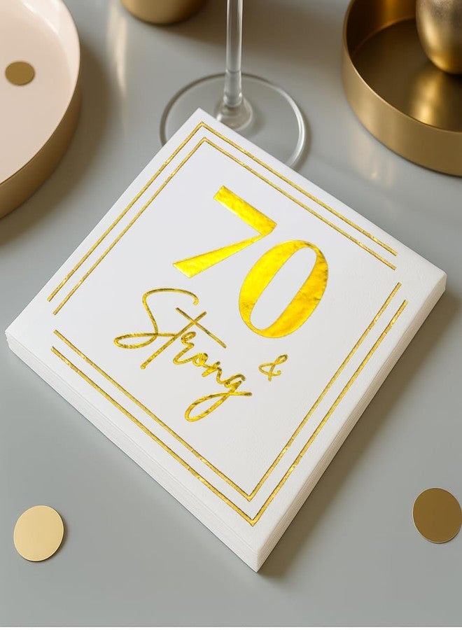 Cloverjoyed 70th Birthday Cocktail Napkins, Gold Paper Napkin for 70 Years Old Bday Party Decorations, Men & Women, Elegant Milestone Celebration Tableware, Fabulous Gift Ideas, 50 Pack - Image 2